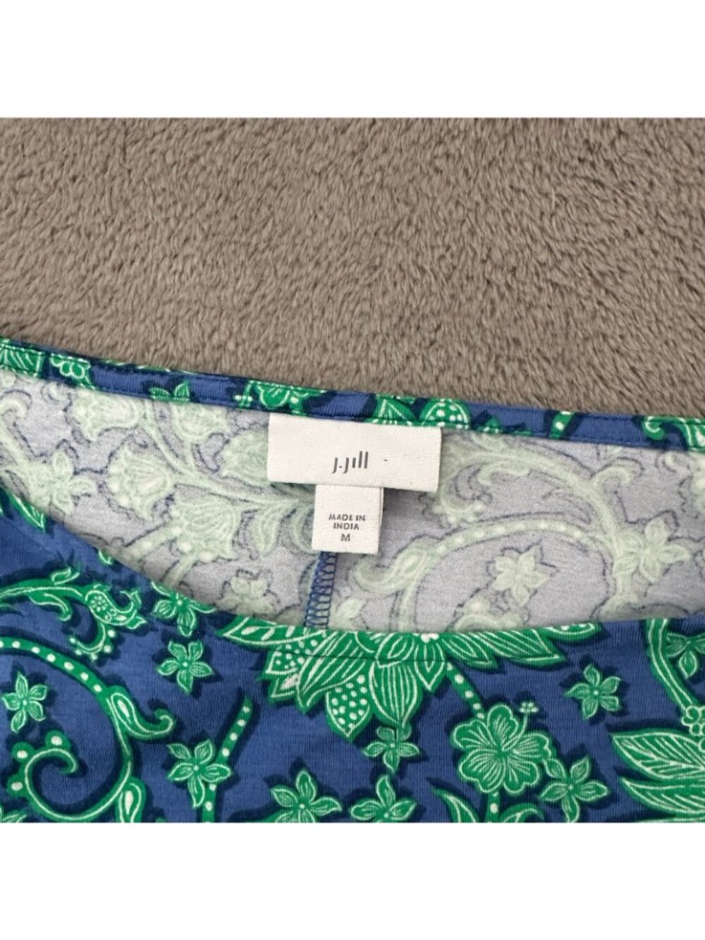 J. Jill Short Sleeve Belted Maxi Dress Blue Green Womens MEDIUM Pockets Cotton - Picture 3 of 7